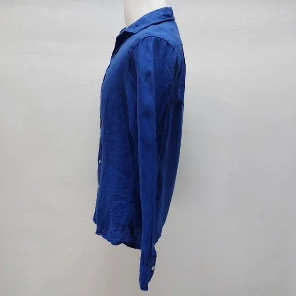 Charles Tyrwhitt Linen Shirt Men's Small Blue Slim Fit Long Sleeve Button Down - Picture 4 of 8